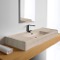 Beige Travertine Ceramic Wall Mounted or Vessel Sink With Counter Space